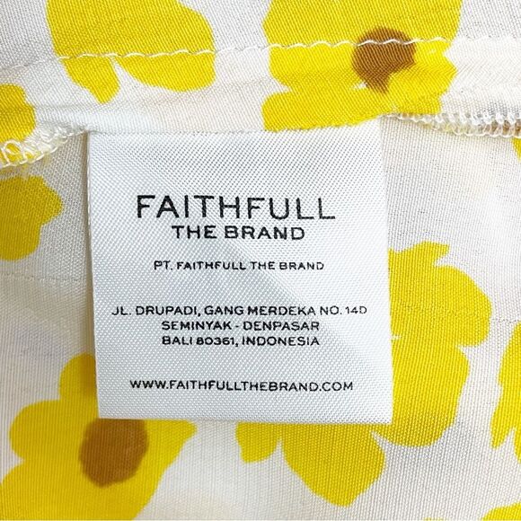 Faithfull the Brand Noemie Dress Size 8 US Yellow Floral Midi Ruffle Hem Smocked - Picture 12 of 14